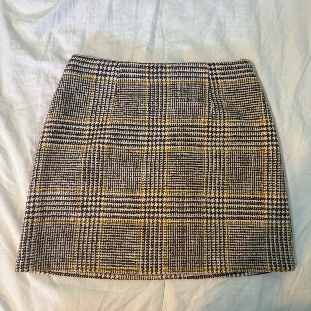 Forever 21 Brown and Yellow Plaid Pencil Skirt